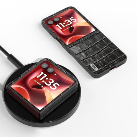 Чохол протиударний ABEEL Crocodile Texture Genuine Leather для Motorola Razr 60 Ultra - чорний