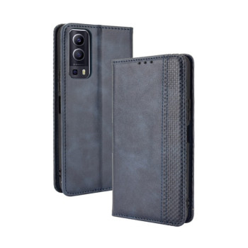 Чехол-книжка Magnetic Buckle Retro Crazy Horse Texture для Vivo Y72 5G/iQOO Z3 5G - синий