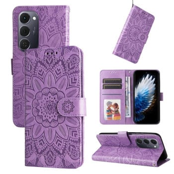 Чехол-книжка Embossed Sunflower на Tecno Spark 40 Pro+ 4G — фиолетовый