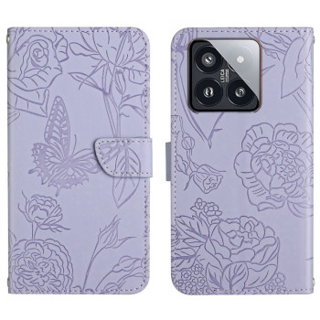 Чохол-книжка Skin Feel Butterfly Embossed для Xiaomi 14 Pro - фіолетовий