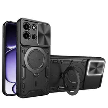 Чехол со шторкой камеры CD фактурой и подставкой на OnePlus Nord 6 5G — чёрный