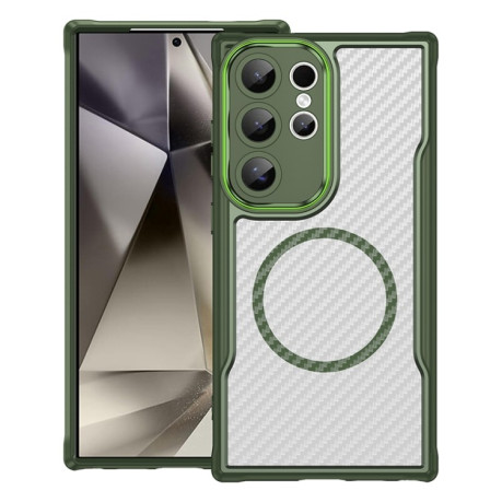 Ударозащитный чехол Carbon Fiber Texture MagSafe Translucent на Samsung Galaxy S25 Ultra 5G - зеленый