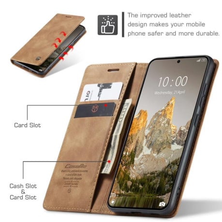 Чехол-книжка CaseMe-013 многофункциональный с кармашком на карт на Xiaomi 15T - коричневый