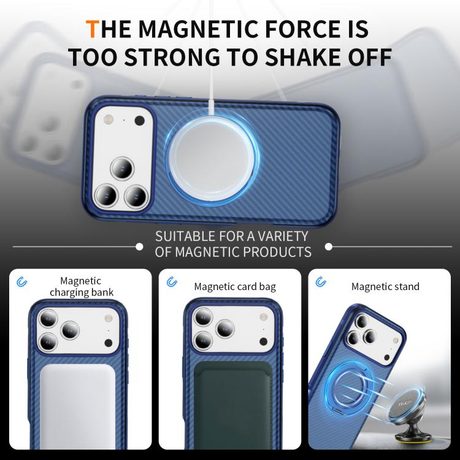 Карбоновий чохол Carbon Fiber Gear Holder C Type з тримачем та MagSafe на iPhone 18 Pro Max / 17 Pro Max — прозорий синій/королівський синій