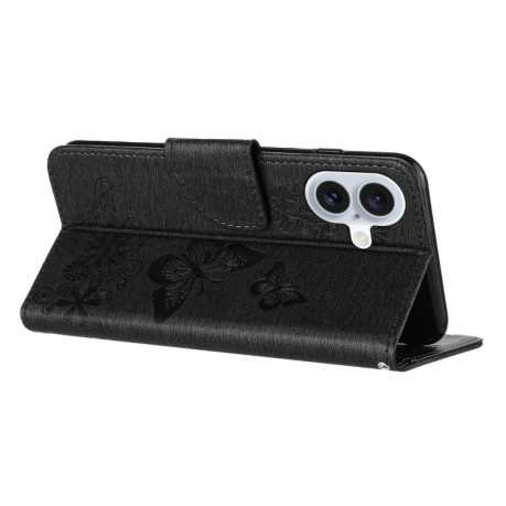 Чехол-книжка Embossed Butterfly для iPhone 16 Plus - черный