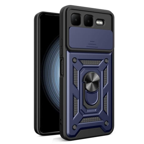 Чехол со шторкой на камеры Sliding Camshield и кармашком для карт на Infinix Smart 10 Plus 4G - синий