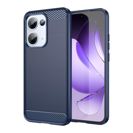 Противоударный чехол Brushed Texture Carbon Fiber на OPPO Reno13 Global - синий