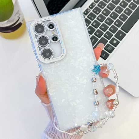 Протиударний чохол Plating Glitter Texture Chain  для Samsung Galaxy S25 Ultra 5G - White Shell Pattern