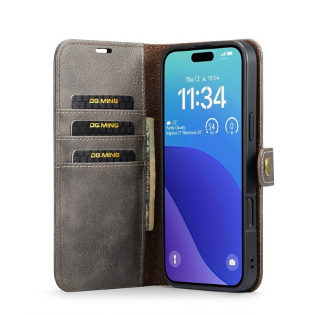 Чохол-книжка DGMING Crazy Horse Texture для iPhone 16 Pro - сірий