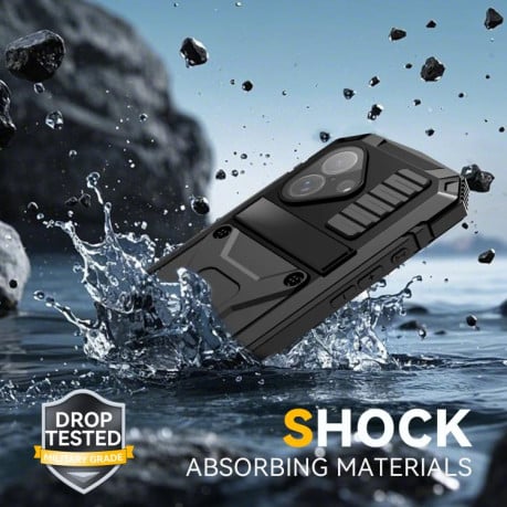 Противоударный чехол R-JUST Metal + Silicone + Tempered Glass Life Waterproof на iPhone 17 - черный