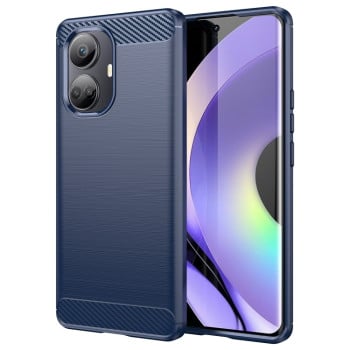 Противоударный чехол Brushed Texture Carbon Fiber на Realme 10 Pro+ - синий