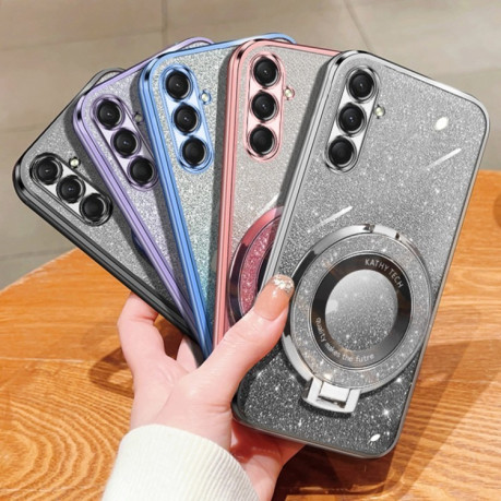 Протиударний чохол Plated Gradient Glitter Round Holder  для Samsung Galaxy A16 5G - сріблястий