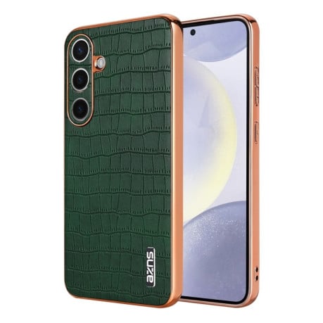 Чохол AZNS Electroplated Frame Crocodile Texture на Samsung Galaxy S25 5G - зелений