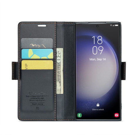 Чохол-книжка CaseMe 023 Butterfly Buckle Litchi RFID Anti-theft Leather для Samsung Galaxy S24 Ultra - чорний