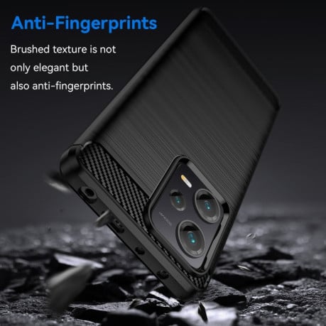 Противоударный чехол Brushed Texture Carbon Fiber на Xiaomi Redmi Note 12 Explorer - черный