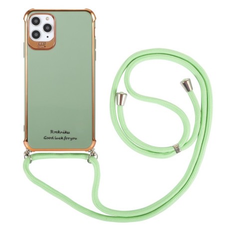 Противоударный чехол Electroplating with Lanyard для iPhone 12 Pro - светло-зеленый (с защитой камеры)