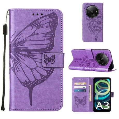Чехол-книжка Embossed Butterfly для Xiaomi Redmi A3 - фиолетовый