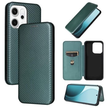 Чехол-книжка Carbon Fiber Texture на OPPO Reno14 Global / Reno14 F — зелёный