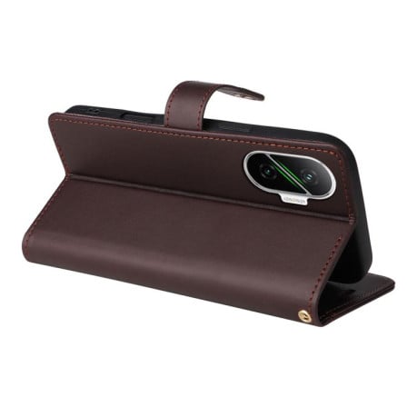Чехол-книжка Six Card Slots Buckle Leather with Lanyard на на Xiaomi Poco F7 / Xiaomi Redmi Turbo 4 Pro - кофейный