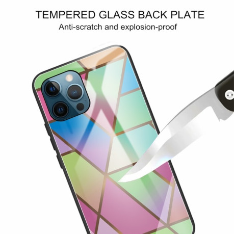 Противоударный стеклянный чехол Marble Pattern Glass на iPhone 13 Pro Max - Rhombus Gradient