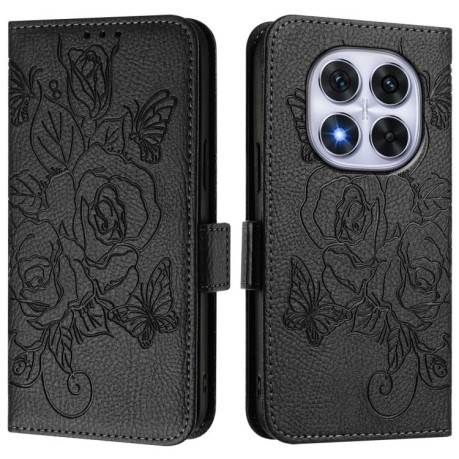 Чехол-книжка Embossed Rose RFID Anti-theft Leather для Xiaomi Redmi Note 14 Pro 4G - черный