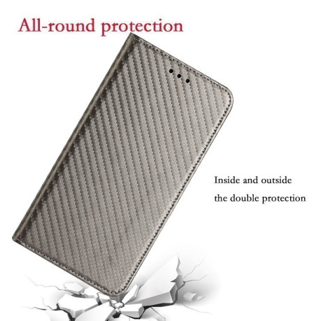 Чехол-книжка Carbon Fiber Texture Magnetic Flip для iPhone 16 Pro Max - серый
