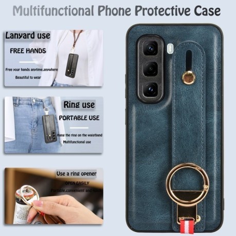 Противоударный чехол Wristband Leather Back для Infinix Hot 50 Pro 4G - синий