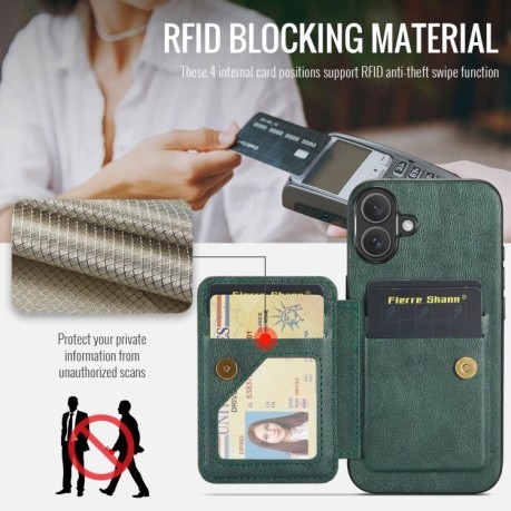 Чохол Fierre Shann Oil Wax Cow Leather Card Holder на iPhone 16 - зелений