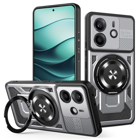Ударозащитный чехол Transparent MagSafe Magnetic Rotating Ring Holder на Xiaomi Redmi Note 14 4G 164.84mm - сірий