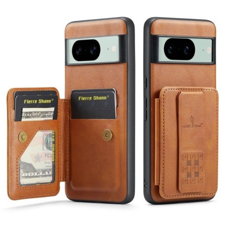 Чехол Fierre Shann Oil Wax Cow Leather Card Holder на Google Pixel 8a - коричневый