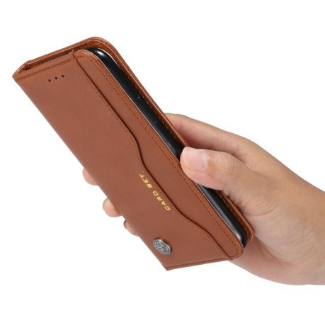 Кожаный чехол- книжка Knead Skin Texture на iPhone 11 Pro Max-коричневый