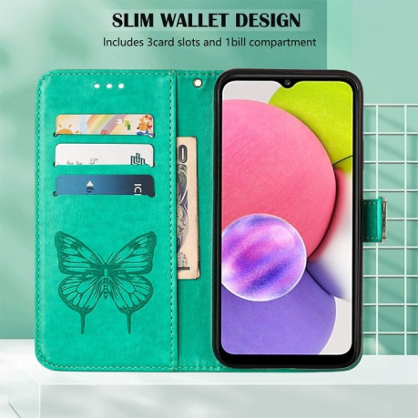 Чехол-книжка Embossed Butterfly для Samsung Galaxy A23 4G / 5G - зеленый
