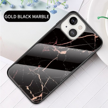 Стеклянный чехол Marble Pattern для iPhone 13 mini - Golden Black