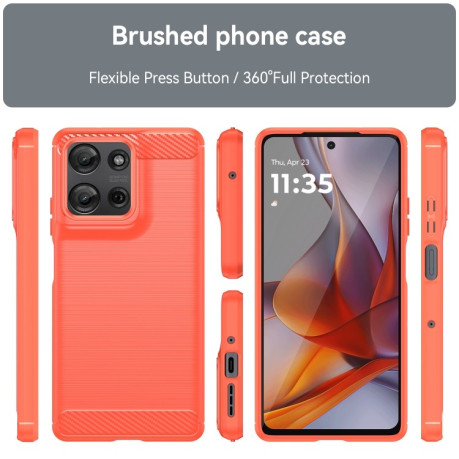 Протиударний чохол Brushed Texture Carbon Fiber на Motorola Moto G75 5G - червоний