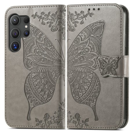 Чехол-книжка Butterfly Love Flower Embossed для Samsung Galaxy S24 Ultra 5G - серый