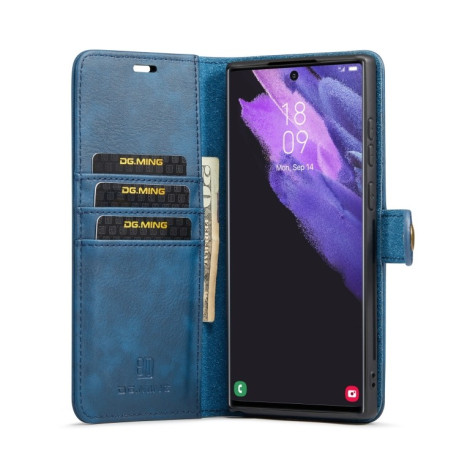 Чехол-книжка DG.MING Crazy Horse Texture на Samsung Galaxy S22 Ultra 5G - синий