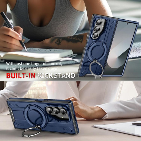 Ударозахисний чохол Transparent MagSafe Magnetic Rotating Ring Holder для Samsung Galaxy Fold 7 5G - синій