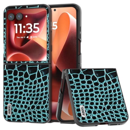 Противоударний чехол ABEEL Crocodile Texture Genuine Leather для Motorola Razr 60 Ultra - синій