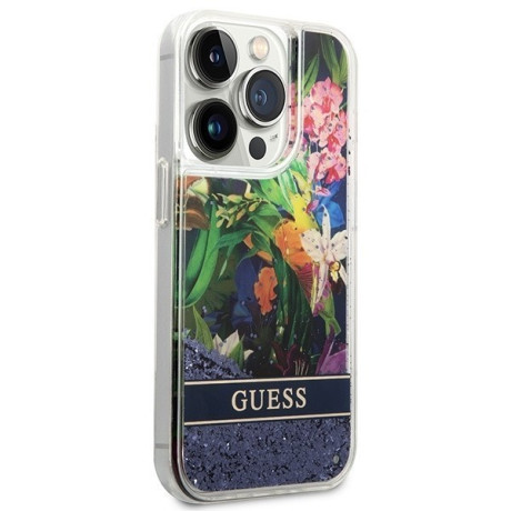 Оригінальний чохол Guess Flower Liquid Glitter на iPhone 14 Pro Max - blue