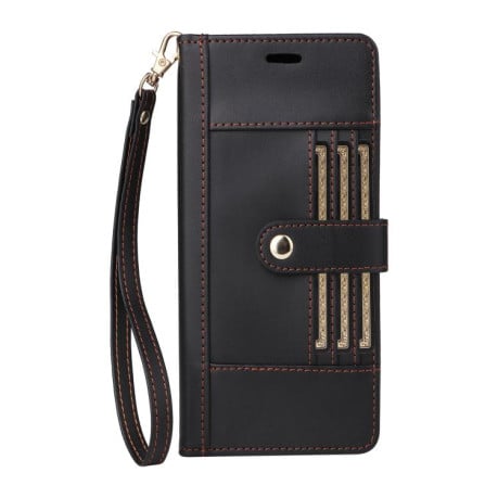 Чехол-книжка Six Card Slots Buckle Leather with Lanyard на Realme C75 - черный