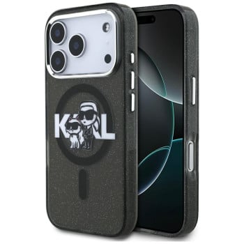 Оригинальный чехол Karl Lagerfeld IML Glitter Karl &amp; Choupette Sketch Logo с MagSafe на iPhone 17 Pro - Black