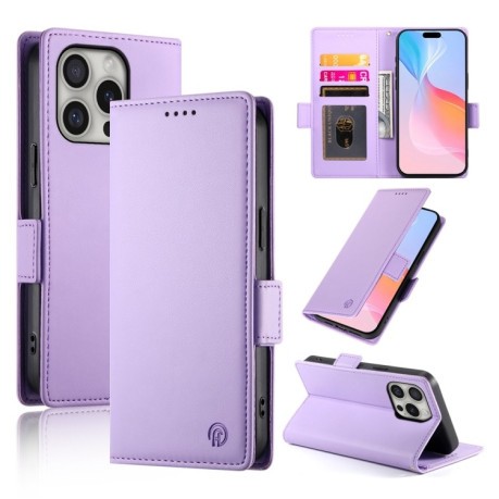 Чехол-книжка Side Buckle Magnetic Frosted Leather для iPhone 16 Pro - фиолетовый