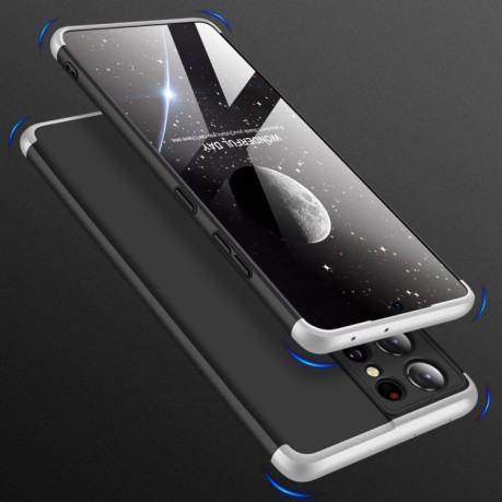Противоударный чехол GKK Three Stage Splicing Full Coverage на Samsung Galaxy S21 Ultra - черно-серебристый