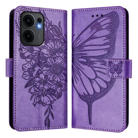 Чехол-книжка Embossed Butterfly для OPPO Reno13 F/Reno13 FS- фиолетовый