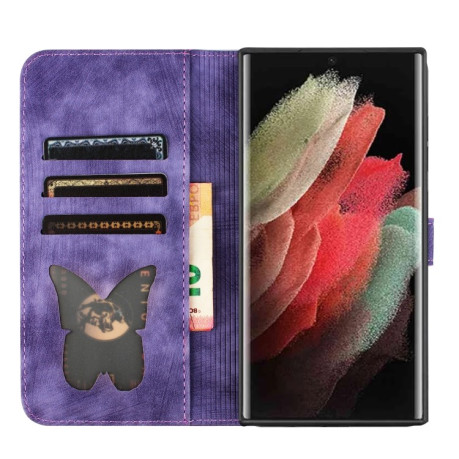 Чохол-книжка Cat Embossing Pattern для Samsung Galaxy S25 Ultra 5G - фіолетовий