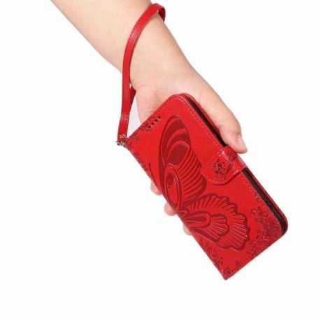 Чехол-книжка Swallowtail Butterfly Embossed Leather для Xiaomi Poco F6 - красный