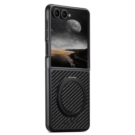 Карбоновий чохол Suteni G3 Carbon Fiber підставка 360 з MagSafe на Samsung Galaxy Flip 7 5G - чорний