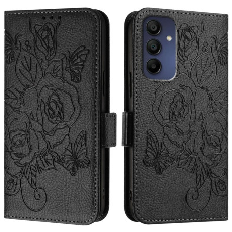 Чохол-книжка Embossed Rose RFID Anti-theft Leather для Samsung Galaxy A16 5G - чорний