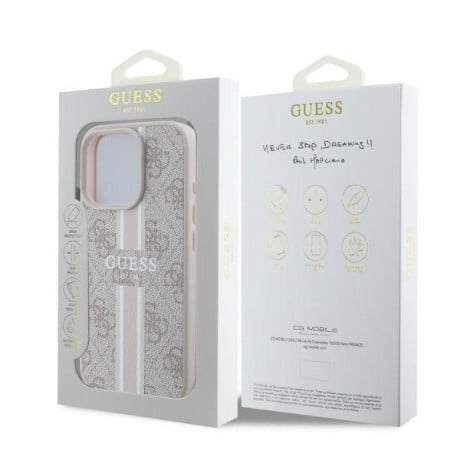 Оригинальный чехол Guess 4G Printed Stripes MagSafe для iPhone 16 Pro - pink