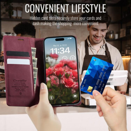 Чехол-книжка CaseMe 033 с фактурой Calf и защитой от сканирования RFID для iPhone 17 Pro Max — красный